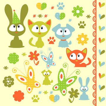 A set of baby animal elements