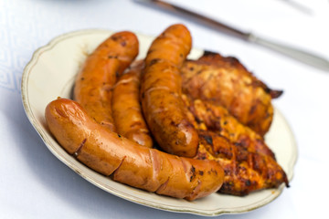 Grill,Bratwurst,Schweinesteak