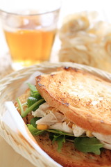 chicken sandwich and iced tea