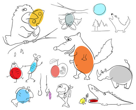 Vector crazy animals collection on a white background