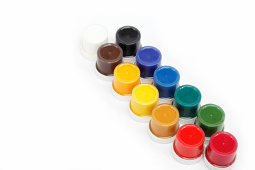 cans of paint on a white background.