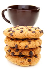 Almond cookies and a cup of coffee closeup.