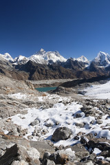 Everest and Gokyo Lake from Renjo Pass, Nepal.