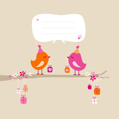 2 Birds Gifts Tree Speech Bubble Orange/Pink