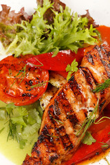 salmon steak with vegetables