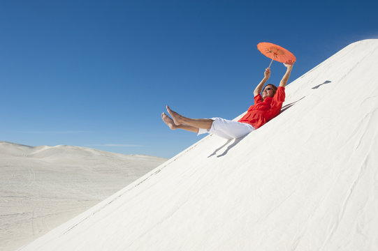 Cheerful Woman Enjoying Outback Holiday