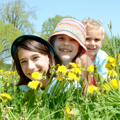 Drei Kinder in der Blumenwiese