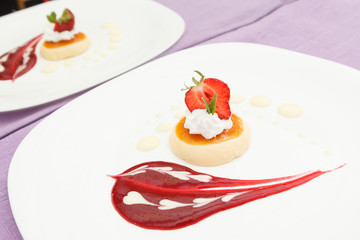 italian panna cotta dessert with strawberry