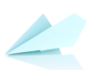 Origami paper airplane isolated on white