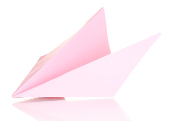 Origami paper airplane isolated on white