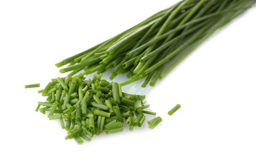 beautiful green onion chives isolated on white