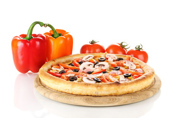 Aromatic pizza with vegetables isolated on white