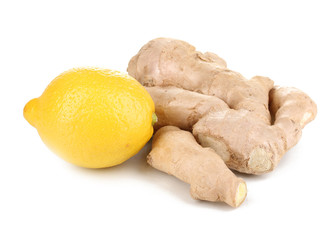 Fototapeta premium Ginger with lemon isolated on white
