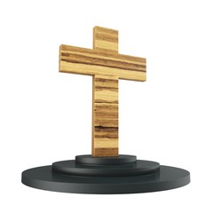 3d wooden cross with pedestal