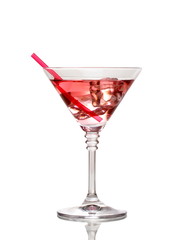 Red cocktail in martini glass isolated on white