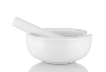White mortar and pestle isolated on white background