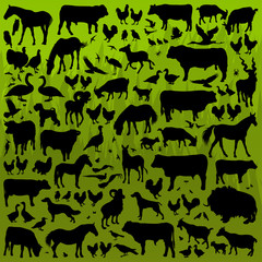 Farm animals detailed silhouettes illustration collection backgr