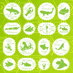 Sea food vector labels
