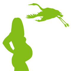 Healthy pregnant mother and stork vector background
