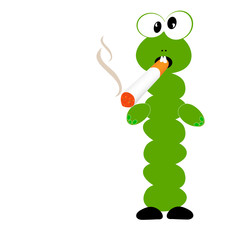green worm with a cigarette