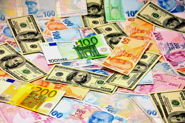 Obraz na płótnie Canvas Waluty mieszane, tl, dolar, euro,