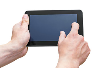 Tablet PC in the hands of men