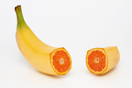 Banana containing an orange
