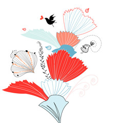floral background with birds