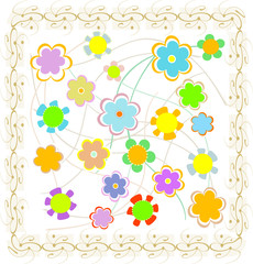 beautiful flowers in vintage gold frame