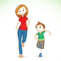3d Mother and Son Running