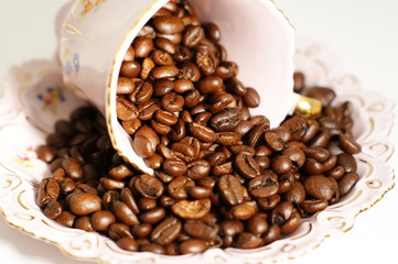 Coffee beans in a stylish coffee cup