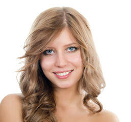 Naklejka premium Portrait of the young girl with beautiful hair