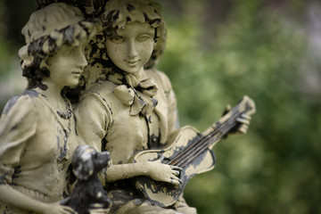 Antique Romantic Couple Statue with Minstrel