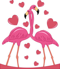 Two enamoured flamingos