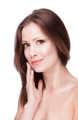 Fototapeta premium brunette woman with healthy beautiful skin on white background