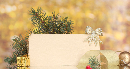 Fototapeta na wymiar blank postcard, Christmas balls and fir-tree