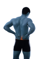 Fototapeta premium man with pain in his back on white background