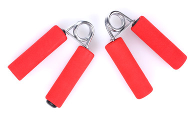 Red hand trainers isolated on white