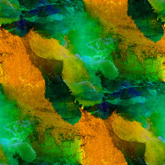 seamless painting green brown yellow watercolor with bright brus