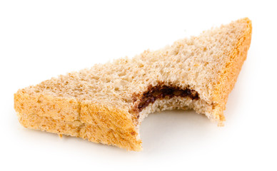Bitten sandwich with chocolate isolated on white