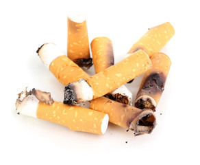 Cigarette butts isolateed on white
