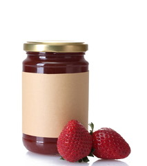 berry jam and strawberry isolated on white