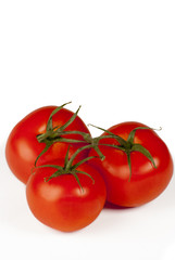 Three tomotoes on white background
