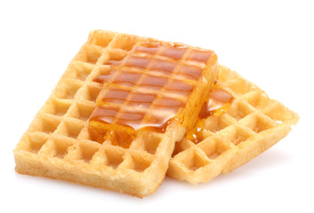 belgium waffles with honey isolated on white