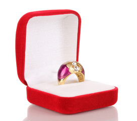 Gold ring with pattern of pink trim and clear crystals