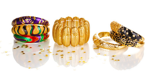 Elegant and fashion golden bracelets isolated