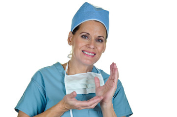 Attractive Female Surgeon Cradling Hands