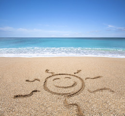 Fototapeta na wymiar happy sun on the beach with clear sky