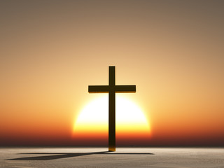 Sunset or sunrise with cross