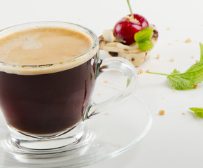 Coffee cup and fruit cake